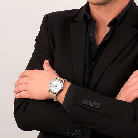 Orologio TRUSSARDI uomo T-light day-date pelle beige / bianco