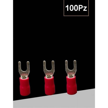 Set 100pz Capicorda A Forcella A Crimpare Per Cavi 2.5 - 4mm² Isolato M4 Sv3.5-4