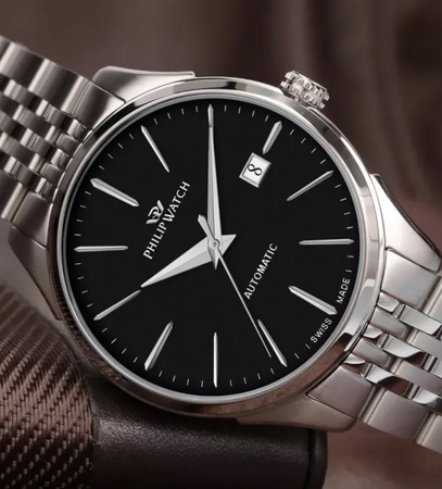 Orologio PHILIP WATCH uomo Roma automatico data acciaio / nero
