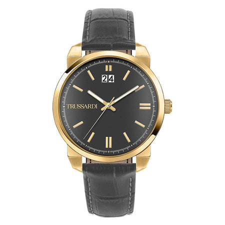 Orologio TRUSSARDI uomo T-city datario pelle grigio / oro