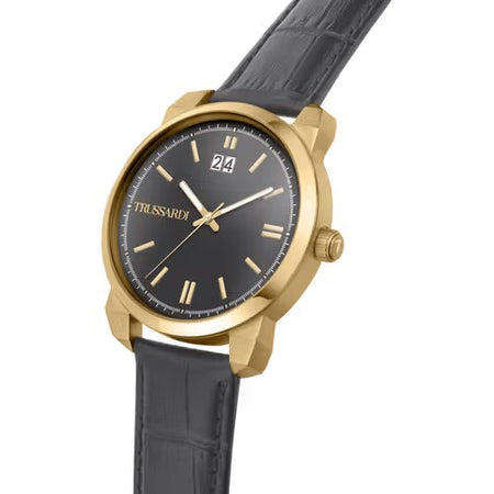 Orologio TRUSSARDI uomo T-city datario pelle grigio / oro