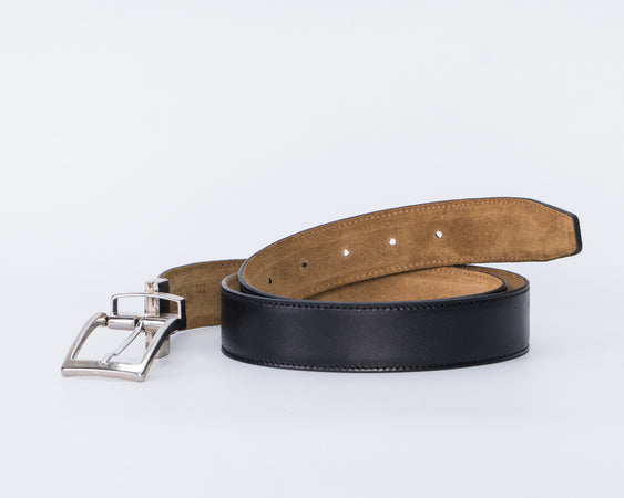 Gabri - Cintura Reversibile Nera e Marrone In Vera Pelle Nappa e Camoscio Double face