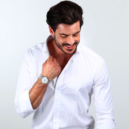 Orologio LUCIEN ROCHAT uomo GarCon data acciaio / bianco