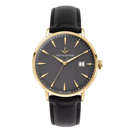 Orologio LUCIEN ROCHAT uomo GarCon data pelle nero / oro