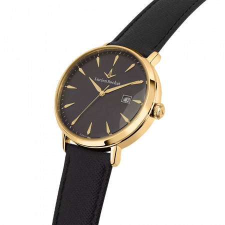 Orologio LUCIEN ROCHAT uomo GarCon data pelle nero / oro