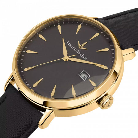 Orologio LUCIEN ROCHAT uomo GarCon data pelle nero / oro