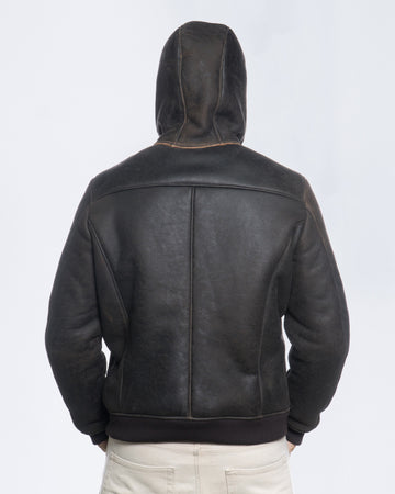 Carlo - Bomber Uomo in Shearling Testa di Moro con Cappuccio