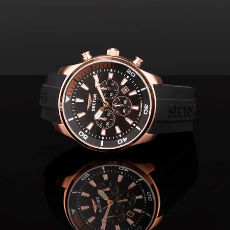 Orologio SECTOR uomo Oversize cronografo gomma nero / oro rosa