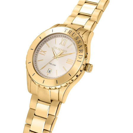 Orologio TRUSSARDI uomo T-logo datario acciaio dorato