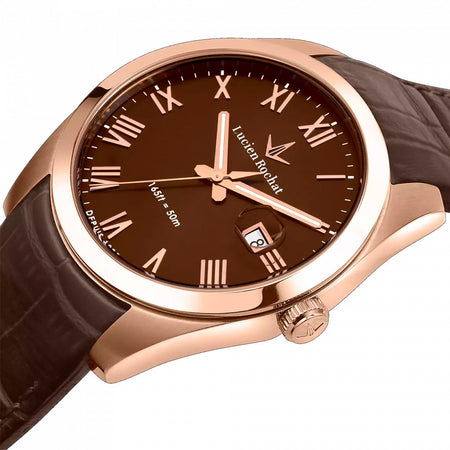Orologio LUCIEN ROCHAT uomo Leman datario pelle marrone / oro rosa