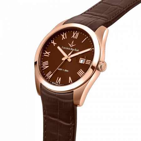 Orologio LUCIEN ROCHAT uomo Leman datario pelle marrone / oro rosa