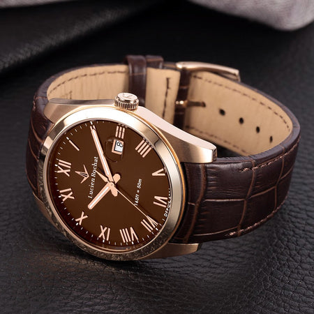 Orologio LUCIEN ROCHAT uomo Leman datario pelle marrone / oro rosa