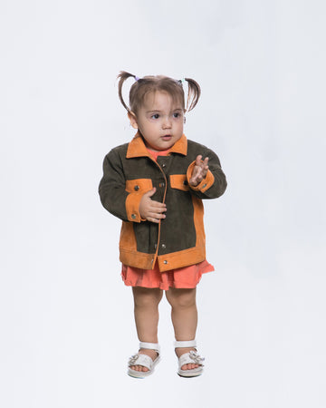 Noa - Giacca Bambina Arancio in vera pelle Scamosciata