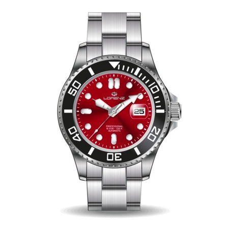 Orologio LORENZ uomo Scuba Automatico datario acciaio / rosso
