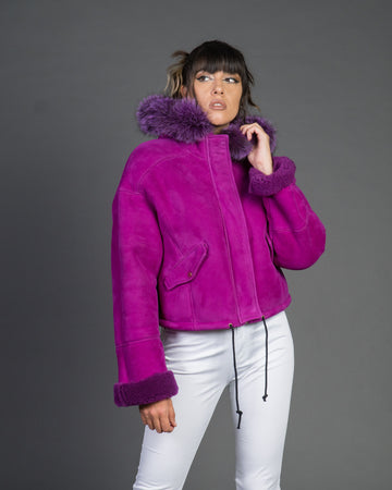 Beatrice Bis - Giacca Donna Viola in vera pelle e vera pelliccia