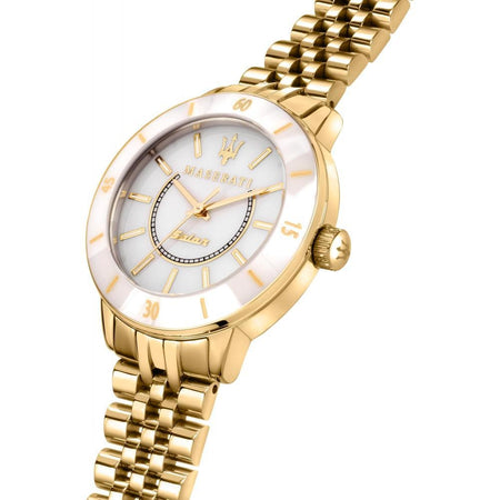 Orologio MASERATI donna Successo Solar acciaio dorato / bianco