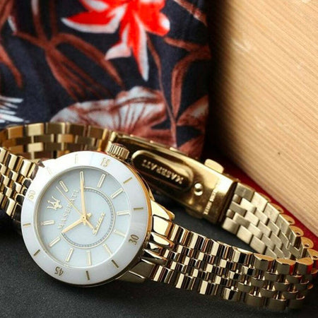 Orologio MASERATI donna Successo Solar acciaio dorato / bianco