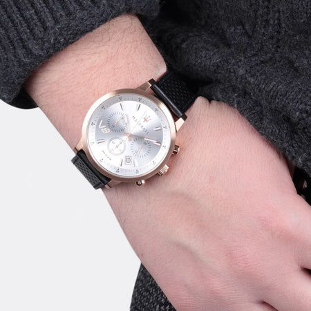 Orologio MASERATI uomo GT crono pelle nero / oro rosa