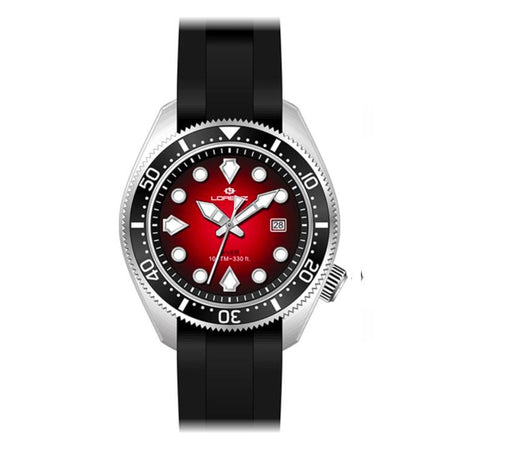 Orologio LORENZ uomo Scuba datario gomma nera / rosso