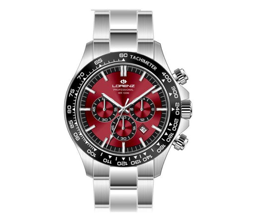 Orologio LORENZ uomo Crono Professional acciaio / rosso