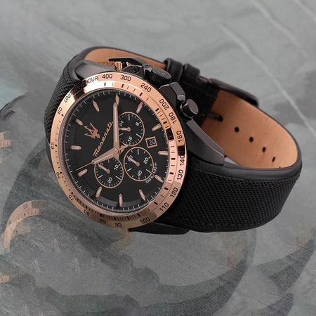 Orologio MASERATI uomo Traguardo cronografo pelle nero / oro