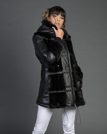 Dany - Giacca Donna Nera in vera pelle e vera pelliccia