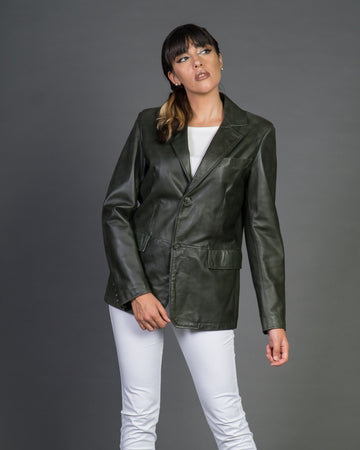 Clarissa - Giacca Donna Verde in vera pelle Over