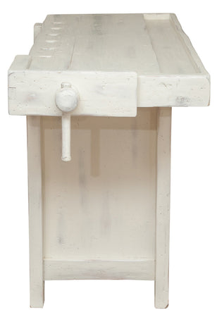 Biscottini Banco da lavoro Country in legno massello di tiglio finitura bianca anticata L184xPR74xH92 cm. Made in Italy