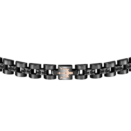 Bracciale MASERATI uomo Iconic acciaio nero / logo oro rosa