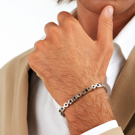 Bracciale MASERATI uomo Iconic acciaio / oro rosa / cristalli neri