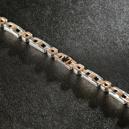 Bracciale MASERATI uomo Iconic acciaio / oro rosa / cristalli neri