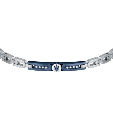 Bracciale MASERATI uomo Iconic acciaio / blu / pietre bianche