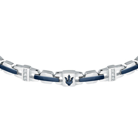 Bracciale MASERATI uomo Iconic acciaio / logo blu / pietre bianche