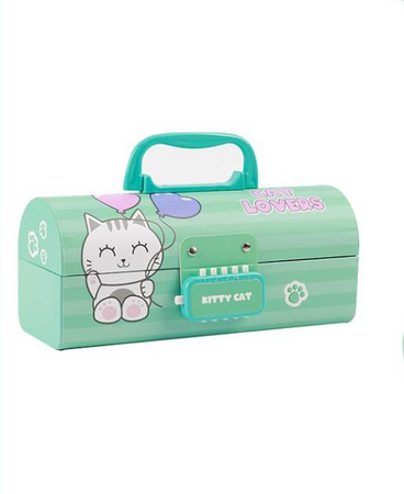 ITOTAL - Organizer a Forma di Bauletto con Lucchetto Cat Lovers Verde