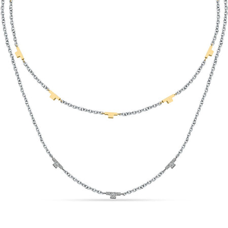 Collana TRUSSARDI donna T-Logo Doppia catena acciaio