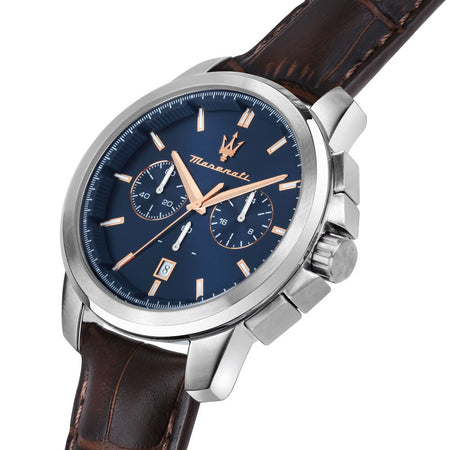 Orologio MASERATI Uomo Successo Crono Pelle Marrone / Blu
