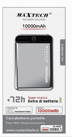 Power Bank 10000 Mah 2xusb 2.1a Super Ricarica Caricabatteria Portatile Pa-tm015