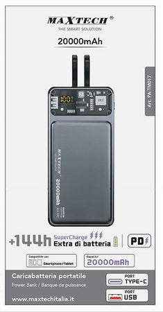 Power Bank Portatile Caricabatteria 20000mah Super Charge Pd Type-c Usb Pa-tm017