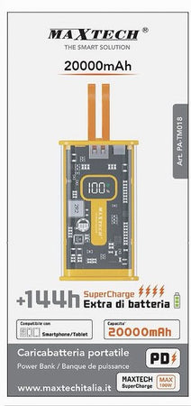 Power Bank 20000 Mah Supercharge Caricabatteria Portatile Pd Type-c Usb Pa-tm018