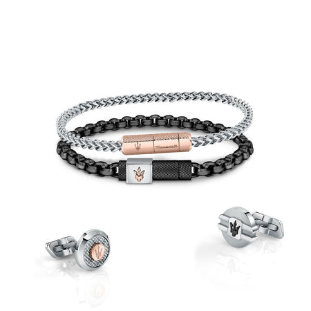 Gemelli MASERATI  uomo acciaio con Logo oro rosa