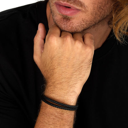 Bracciale Sector Uomo Pelle e Acciaio 22 cm (SZV126)