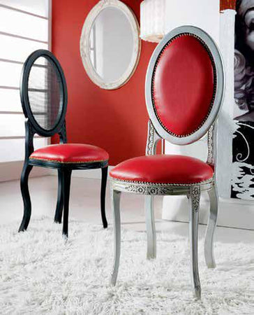 MOBILI 2G - SEDIA SHABBY CHIC ARGENTO IMBOTTITA IN LEGNO CON FREGI