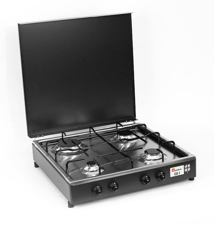 Parker Fornello 4 fuochi a gas Gpl/Metano Valvola di Sicurezza Grigio grafite con piano Acciaio Inox made in italy mod. 542GSPGP