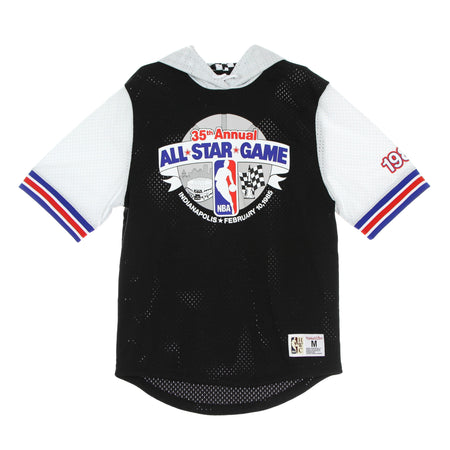 MITCHELL & NESS Felpa Leggera Cappuccio Manica Corta Uomo Nba Mesh Fashion Hoodie Hardwood Classics All Star Game 1985 Black/black/silver da uomo