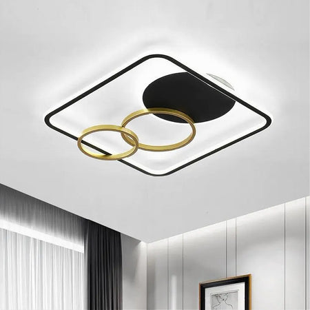Plafoniera Led 55w Quadrato Con Cerchi Nero Oro Lampada Soffitto Luce 6500k 70906