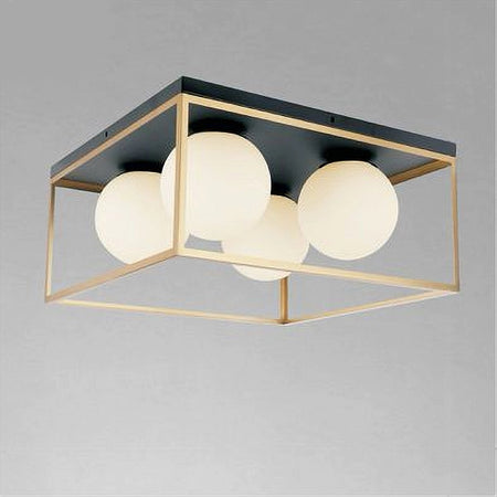 Lampadario Moderno Nero Oro A Soffitto Plafoniera Quadrata E27 Nordico 4 Sfere 32699