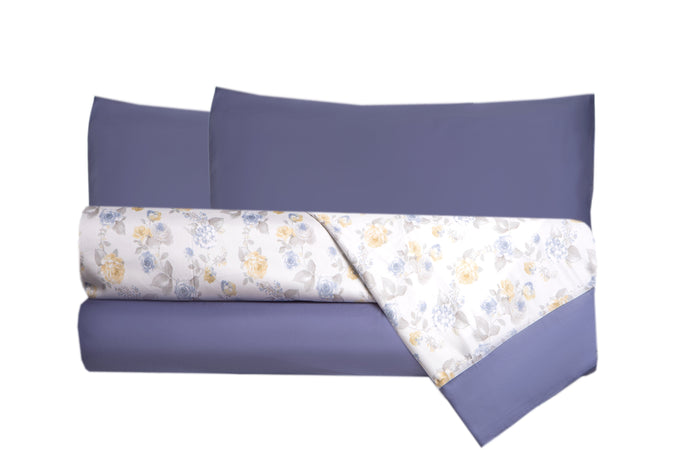 Completo letto in raso di puro cotone Romance Azzuro / Blu - Vanita di raso