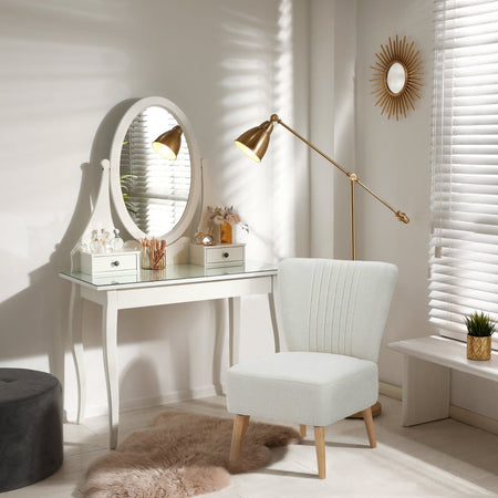 Poltrona Imbottita per Soggiorno e Sala pranzo in Stile Nordico, Poltroncina da Camera in Tessuto e Gambe in Legno - Bianco sedia salotto ufficio studio F839-189A