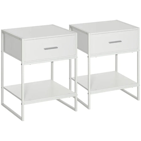 Comodino Moderno Set 2 Pezzi con Cassetto e Ripiano Aperto per Camera da Letto e Soggiorno, in MDF e Acciaio, 45x40x60cm, Bianco TY8831-534V01WTTY8