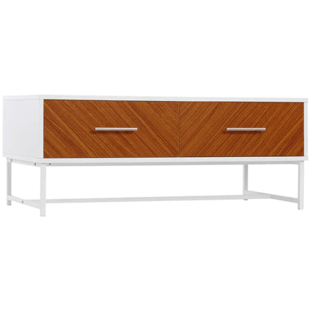 Tavolino caffè 100x50x40 Bianco e Marrone ST4839-251ST4 , soggiorno salotto basso nero bianco marrone grgio design moderno sala moderno alto divano camera legno vetro rotondo